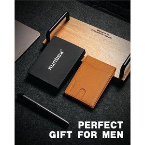 Slim Money Clip Wallets Men RFID‎ Blocking Card Holder Minimalist Leather Brown